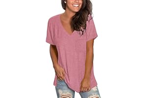 MOLERANI Femmes T-Shirts À Manches Courtes Col en V T-Shirts D'été Lâches Hauts Tuniques De Base avec Poche