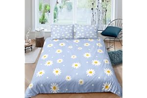 Loussiesd Giry Bettwäsche Set 135x200cm Gänseblümchen Bettbezug Set Für Kinder Kinder Mädchen Botanical Floral Bedruckte Betten Set Blütenblumen Tupfen Naturblau 2St