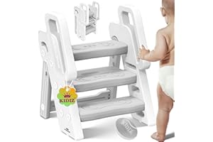 KIDIZ® Podest dla dzieci, drabinka składana z 3 stopniami | Taboret wieża edukacyjna od 18 miesiąca do 6 lat | Wytrzymała | Bezpieczny i stabilny stopień | Regulowana wysokość, antypoślizgowa