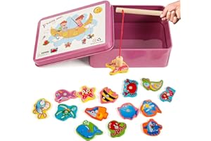 Holzspielzeug Angelspiel, Victse Spiele Montessori Kinder 2 Jahre magnetisches Angelspiel, Kinder aus Holz, Lernspielzeug, Kinderspiele für Entwicklung (Rosa)