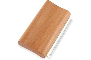 Sinbana Hund Enthaarungsbürste, Hölzerne Tierhaarbürste mit Feinen Kammzähnen Enthaarungskamm für Kleine Mittelgroße Große Haustiere Hunde Katzen mit Langem Kurzem Glattes Gewelltem Fell(Holzfarbe)