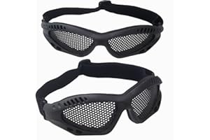 Aranticy Tactical Military Metal Mesh Safety Glasses 2 Pack CS Shooting Hunting Gun Glasses Outdoor Anti Fog Hole Glasses Airsoft Half Face Mask Hollow Eye Safety Goggles