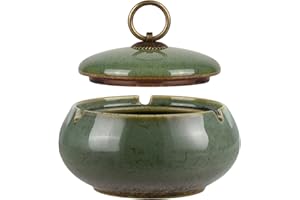 LASESASIES Cendrier en céramique avec couvercles, Cendrier Exterieur Anti Odeur, Cendrier Coupe Vent, Cendrier pour Cigarettes à Usage intérieur ou extérieur, pour Restaurant, Bar, Maison, Bureau (vert foncé)
