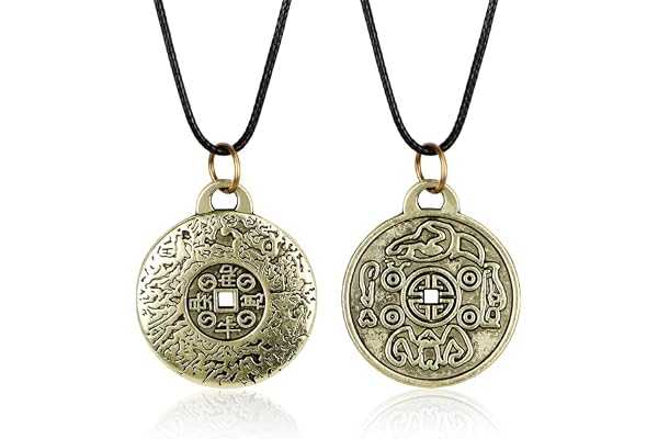Feng Shui Money Chain Halsband, egenskaperna hos Feng Shui Money Amulet, Hängsmycke Vintage presentsmycken Egenskaperna för Lucky Coin Halsband för män Kvinna Halsband 2pcs