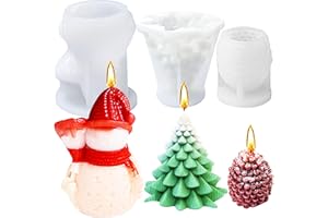 Zhenzhenlo 3 stampi per candele di Natale per la produzione di candele, 3D, forma per albero di Natale, pupazzo di neve, forma in silicone, per candele profumate, sapone fai da te