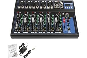 POYUJKYHR Bluetooth Portable Audio Mixer 7-Channel Professional Stereo Mixer Digital USB Computer Jack 3-Band Equalizer 6 Music Modes 48V Phantom Power Stereo DJ Mixer LCD Display For DJ,Recording,Stage