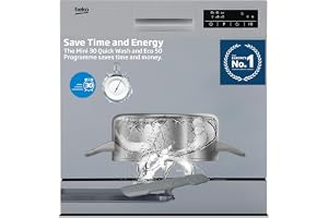 Beko Counter Top Dishwasher, Portable, 8 Place Settings, 6 Programs, Silent & High Energy Efficient, Quick Wash, 70°C Intensive Wash, GlassCare 40°, Child Lock,Sliding Cutlery Basket, DTC36810S,Silver