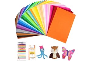 Maxmoc 40 Farben Bastelfilz, 20 x 30 cm Filzstoff, Polyester Felt Fabric Filzplatten mit Bunter Stickgarn und Nähnadel, Farbig Filz Blätter zum DIY Handwerk Nähen Projekte Manual Decoration