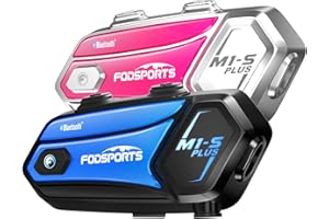 Fodsports M1-S Plus Interfono Moto, Auricolare Casco Bluetooth Coppia con Condivisione Musica, Sistema di Comunicazione Casco Fino a 10 Persone, V2.0 Interfono Casco con Audio Multitasking Cablato