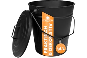 BLACK OAK Ascheeimer ETNA 14L – schwarz mit Deckel - groß 14 Liter - Stahl feuerfest verzinkt & pulverbeschichtet Asche & Kohle Eimer ideales Zubehör für Kamin Kachelofen Holzofen