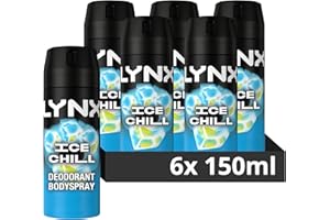 Lynx Men Ice Chill Deodorant Body Spray for 48 hours of odour-busting, high definition fragrance, with an iced mint & lemon scent 150 ml, Pack of 6