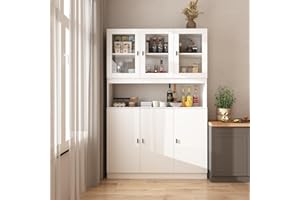 ‎CALDION Caldion Küchenschrank mit 6 Türen,Küchenbuffet Küchenschränke mit Arbeitsplatte,Buffetschrank mit Verstellbaren Einlegeböden für Esszimmer Küche Weiß,120x30x180cm