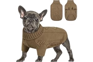 Queenmore Maglione per cani di piccola taglia, maglia a trecce per il freddo, classico dolcevita spesso e caldo, per chihuahua, bulldog, bassotto, carlino (marrone chiaro, L)