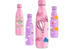 Vikastar Borraccia Termica, 500ml senza BPA, Thermos per Bevande Calde, a Prova di Perdite, Borraccia Bambini, Acciaio Inox per Scuola, Sport, Palestra, Ciclismo, Rosa-Palloncini