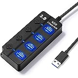 Hoppac USB Hub,4 in1 Multipresa Con interruttore separato e LED,Ciabatta 1 Porte USB 3.0 e 3 USB 2.0, Sdoppiatore Per Trasfer