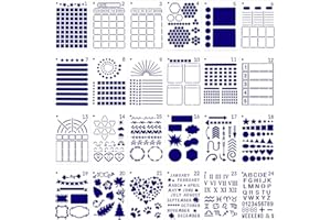 UGBO Set di Stencil per Diario, Pittura Stencil Riutilizzabile Stencil in Plastica Calendario Planner Stencil per Bullet Journal Scrapbooking Disegno Graffiti Album Fotografico Decorazione(24 Pezzi)