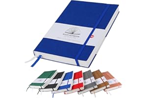 HIJYOO Notebook A5 Lined Hardback 320 Pages 100gsm Paper Thick Notebook Journal with Pen Loop and Inner Pocket, 2 Ribbon Page Marker for Women Men Work School (Blue)