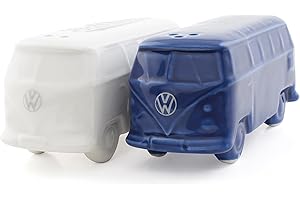 BRISA VW Collection - Volkswagen Solniczka i pieprzniczka, dozownik przypraw, ceramiczny, z autobusem T1 Bus Campervan Design, 2-częściowy zestaw (klasyczny autobus/biały i niebieski)