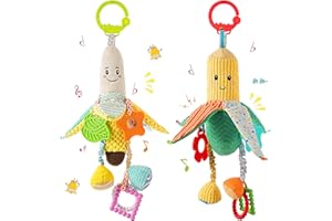 Luckits Pram Toys for Babies 0-6 Months, 2 Pack Baby Pram Pushchair Toy with Sound & Colours Baby Hanging Plush Toy Clip on Pram Pushchair Infants Sensory Toy for Newborn Boys and Girls 6-12 Months