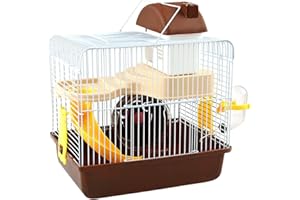 RENGU Hamster Enclosure, Hamster Cage 2 Levels Large Space for Small Animals (Brown)