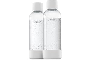 MYSODA Carbonating Bottles 2Pck 1L - Compatible, Drinkmate, Wassermaxx, Aqvia, Sodapop and Levivo - Quick-Lock Reusable Bottles - Lid and Base Made of Wood Composite - BPA Free - White