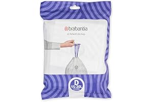 Brabantia PerfectFit Wkładki do pojemników (rozmiar D/15-20 litrów) Grube plastikowe worki na śmieci z uchwytami ze sznurkiem do wiązania (40 torebek)