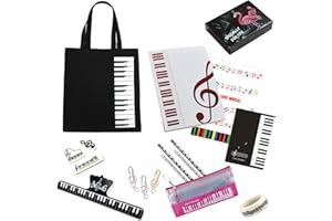 GOOGIT 17 PEZZI BACK TO SCHOOL Idea Regalo Astuccio Quaderni in Tema Musicale Raccoglitori per Spartiti Musicali con Borsa Shopper Astuccio Matite Cancelleria Pianoforte Scuola di Musica (Luxury Pink)
