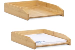 Relaxdays brevkorg set om 2, tillverkad av bambu, DIN A4-storlek, naturlig