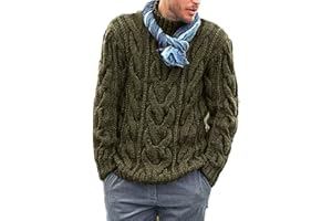 Runcati Knitted Mens Jumper Cable Knit Sweater Long Sleeve Ribbed High Neck Winter Pullover Thick Knitwear
