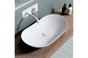 doporro Lavabo sobre Encimera Blanco Mate de Cerámica 63x37x14cm Lavabo de Mano Ovalado Brüssel858