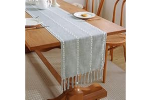 LOZULO Bawełniany lniany szary bieżnik na stół nowoczesny boho bieżniki na stolik kawowy 180 cm długości, neutralny frędzle makrama bieżnik na stół wesele walentynki dekoracja