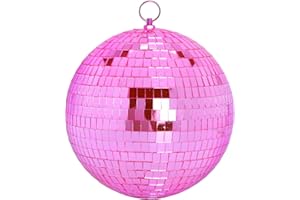 DJBoomy 8 Inch Hanging Mirror Disco Ball: Pink Disco Balls Decorations Mirror Ball with Hanging Ring for Party Decor Home Events DJ Parties