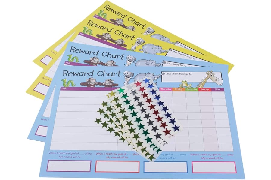 House of Card & Paper Reward Chart, 4 Charts and 225 Foil Star Shaped Stickers per Pack
