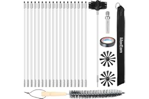 MaxEarn Kit de 24 Piezas de Cepillos de Limpieza de Chimenea con 18 Varillas de Nylon Flexibles + Cabezal de Cepillo de 8 Pulgadas + Cepillo Largo de Madera + Bolsa de Almacenamiento, Juego de