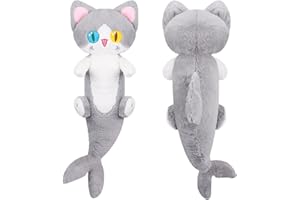 Fortuning's JDS Chat Peluche Requin Oreillers Rembourrés Doux pour Poupée Animals Jouets de Confort Coussins pour Enfants Peluche Animal Réalistes pour Cadeau