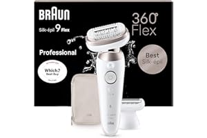 Braun Silk-épil 9 Flex, Epilator with 360 degree Flexible Head for Easy Hair Removal, Wet & Dry, Lasting Smooth Skin, with Lady Shaver Head & Trimmer Comb, 9-030 3D, White/Rose Titan