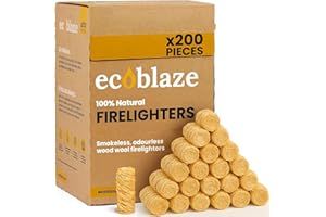200 Firelighters - Ecoblaze Natural Firelighters | Fast lighting & Odourless, Fire Lighters For Wood Burners & BBQ Ovens, Stoves & Fireplaces