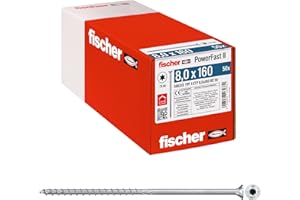 Fischer Viti per Legno e Costruzioni PowerFast FPF II CTP 8,0x160, Filettatura Parziale, Testa Svasata Piana, Impronta Torx, Zincata Bianca, 50 Pz, 566313