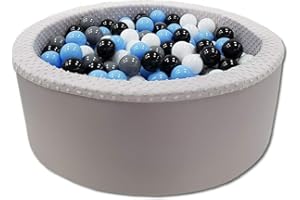 Odolplusz Bällebad 90x30 cm ∅ 7Cm | Bällepool für Baby mit 200 bunten Bällen Rund, viele Farben zur Auswahl (Grau - Junge)