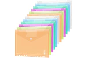 AGOER 24 sztuki toreb na dokumenty A4, 6 kolorów, przezroczyste torebki A4, teczka na dokumenty, teczki kolekcjonerskie, z 11 otworami i kieszenią na etykiety