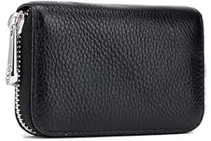 Meowoo Credit Card Holder RFID Blocking Genuine Leather Mini Credit Card Wallet Purse with Zipper for Women Men