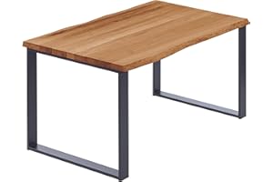 ‎LAMO LAMO Manufaktur Esstisch Küchentisch Schreibtisch Couchtisch aus Massivholz, mit Baumkante 140x60x76 cm (AxBxH), Modern, Dunkel/Anthrazit, LNB-01-A-004-7016M