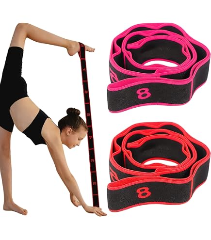 Lot De 2 Sangles De Yoga élastiques Avec 8 Boucles – Ceinture D'étirement Pour Pilates, Fitness Et Rééducation (gris/noir)