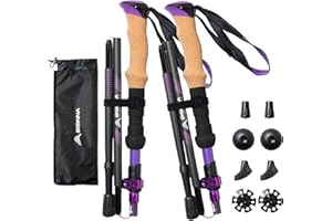 BISINNA Carbon Fibre Trekking Poles, 2-Pack, Lightweight Collapsible Walking Sticks with Cork Handle Quick Lock System for Women and Men