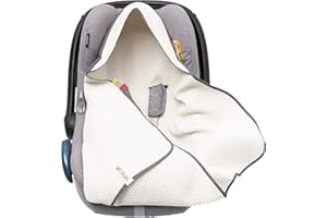 MIKOS Coperta in tessuto a nido d'ape, per l'estate, 100% cotone, per seggiolino auto, coperta per passeggini, ad esempio Maxi Cosi rosa, beige, cintura a 3 punti (38) (ecrù)