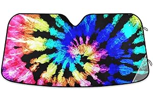 ODAWA Car Windshield Sunshade Tie-dye Pattern Foldable Sun Shield Blocks UV Rays Full Cover Sun Shade for Most Vehicles, 55"X27.6"