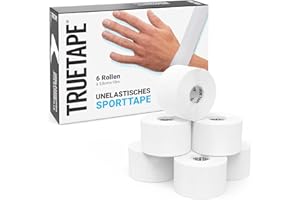 ‎TRUETAPE TRUETAPE Sports Tape - 6 Rolls Tape (3.8 cm x 10 m) - Rigid Medical Sports - Strong Adhesion, Tearable & Skin-Friendly - Ideal Stabilisation - White