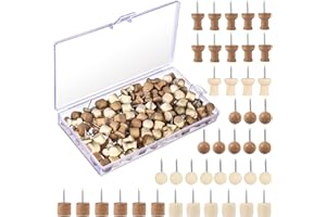 YOOSSO 150 sztuk drewnianych pinezek do przypinania, pudełko do przechowywania, pinezki do tablicy korkowej, mapy świata, biura, szkoły, domu (6 stylów)