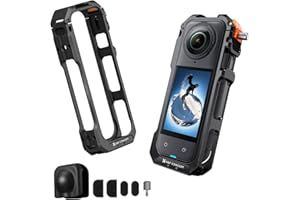 K&F Concept Camera Cage for Insta360 X5, Durable Aluminum Alloy Protective Case with Quick Release Knob, Built-in Cold Shoe Mounts and 1/4" Threads Silicone Lens Cover Action Camera Frame