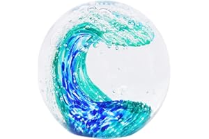 EUSTUMA Statuette in vetro soffiato a mano con onde oceaniche, palla di vetro fermacarte, decorazione per la casa da collezione, decorazione per acquario, decorazione per ufficio per gli amanti
